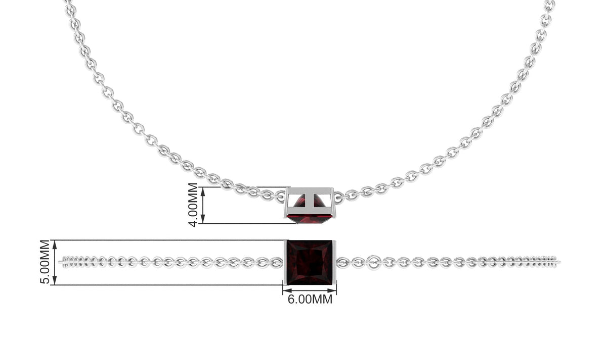 Genuine 1.4 carat princess cut garnet solitaire chain bracelet by Rosec Jewels featuring a silver-tone design and elegant clasp.