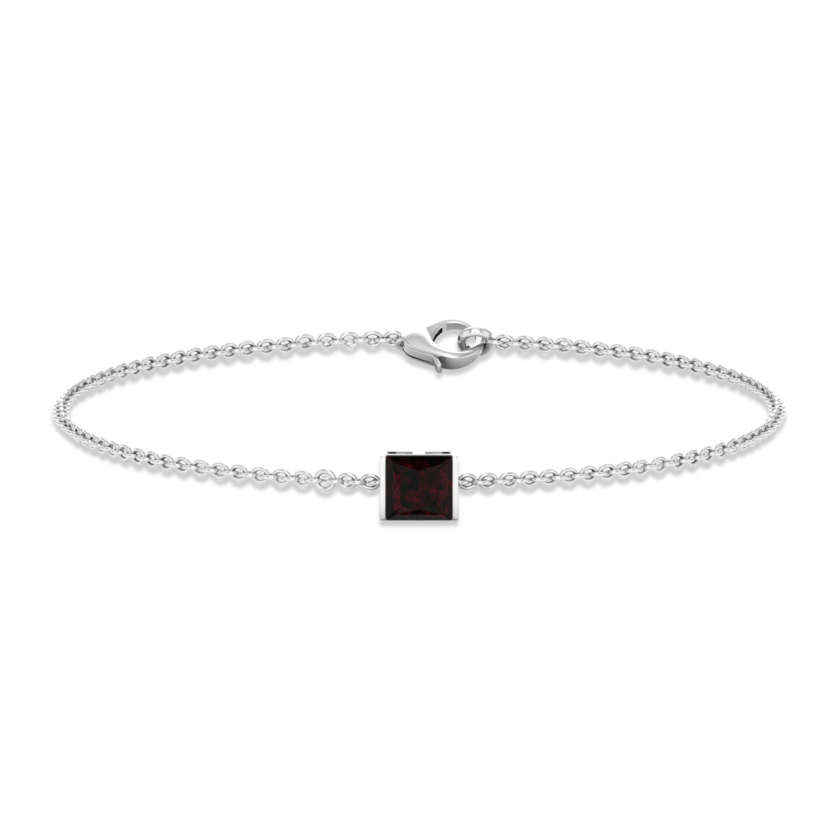 Genuine 1.4 carat princess cut garnet solitaire chain bracelet by Rosec Jewels with a sleek, elegant design and gemstone setting.