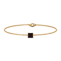 Genuine 1.4 carat princess cut garnet solitaire chain bracelet by Rosec Jewels, showcasing a sparkling garnet gemstone on a delicate chain.