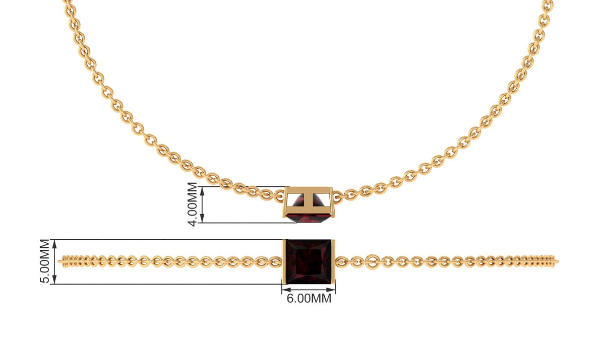 Genuine 1.4 Carat princess cut garnet solitaire chain bracelet by Rosec Jewels with a delicate silver link design.