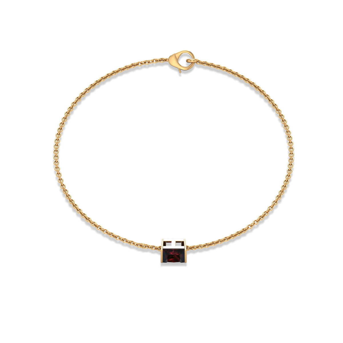 Genuine 1.4 carat princess cut garnet solitaire chain bracelet from Rosec Jewels with elegant silver setting.