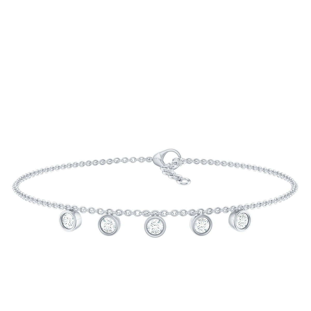Rosec Jewels 0.5 carat certified moissanite five-stone bracelet with certificate, showcasing sparkling gemstones on a delicate bracelet.