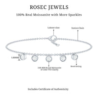 Rosec Jewels 0.5 carat certified moissanite five-stone bracelet with certificate, showcasing sparkling gemstones and elegant design.