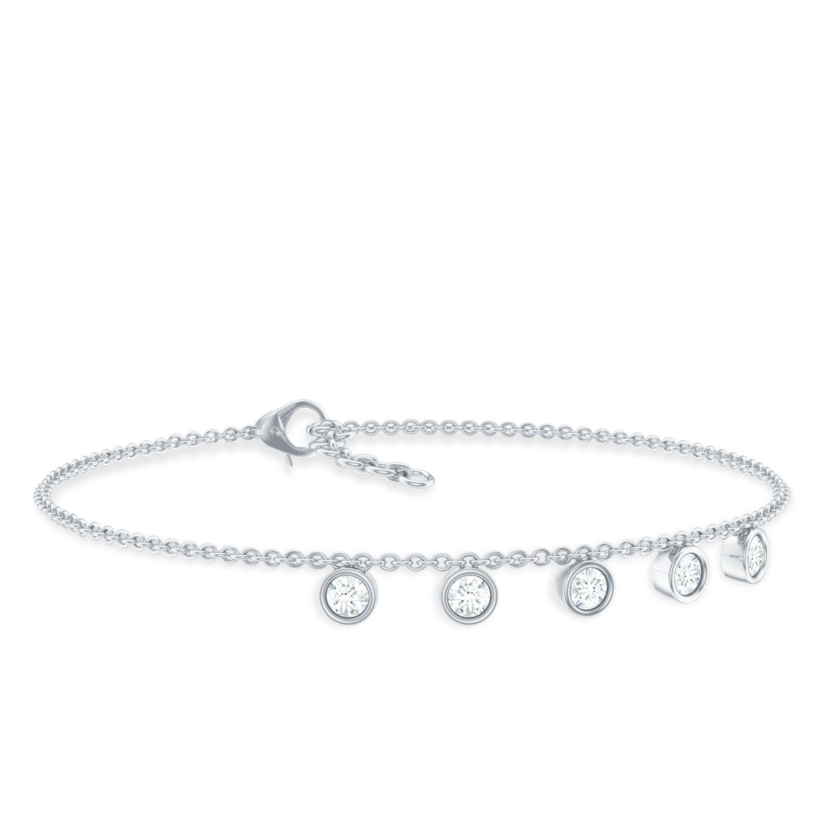 Rosec Jewels 0.5 carat certified moissanite five-stone bracelet with certificate, featuring sparkling stones and elegant design.