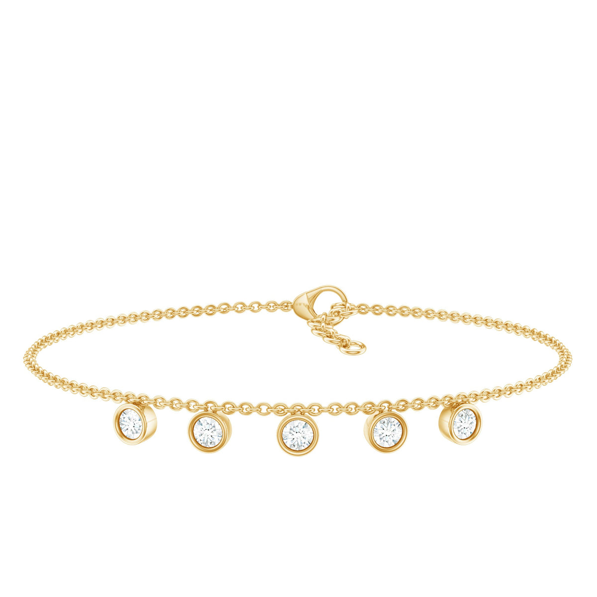 Rosec Jewels 0.5 carat certified moissanite five-stone bracelet with certificate, featuring sparkling gemstones on a delicate silver bracelet.