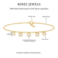 Rosec Jewels 0.5 carat certified moissanite five-stone bracelet with certificate, showcasing sparkling gemstones on a delicate chain.