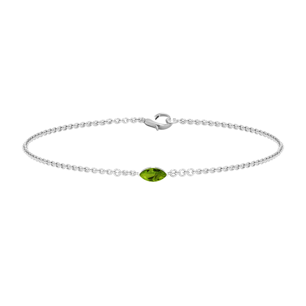 Genuine 0.74 carat marquise cut peridot chain bracelet by Rosec Jewels, featuring sparkling green gemstones and a delicate design.