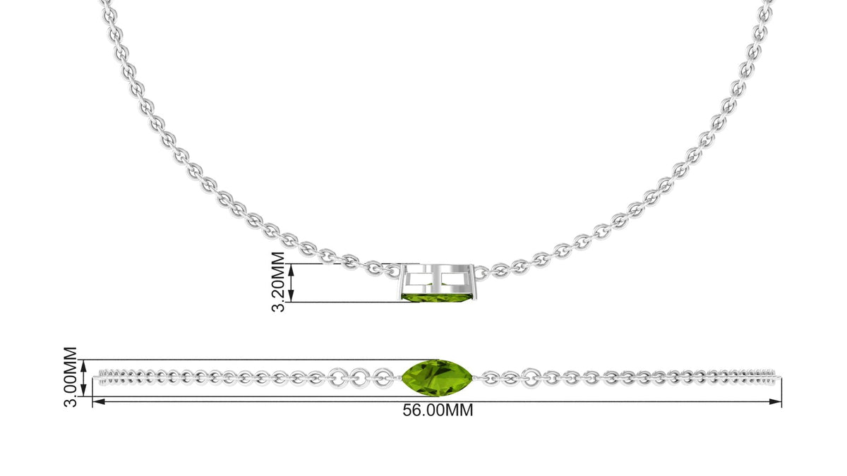 Genuine 0.74 carat marquise cut peridot solitaire chain bracelet by Rosec Jewels, showcasing sparkling green gemstones.