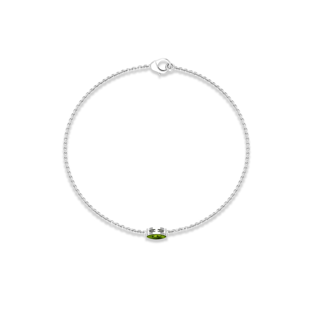Genuine 0.74 carat marquise cut solitaire peridot chain bracelet by Rosec Jewels showing the elegant design and vibrant green gemstone.
