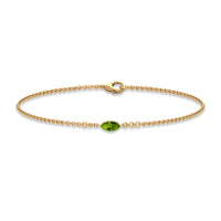Genuine 0.74 carat marquise cut solitaire peridot chain bracelet by Rosec Jewels with silver-tone links and a secure clasp.