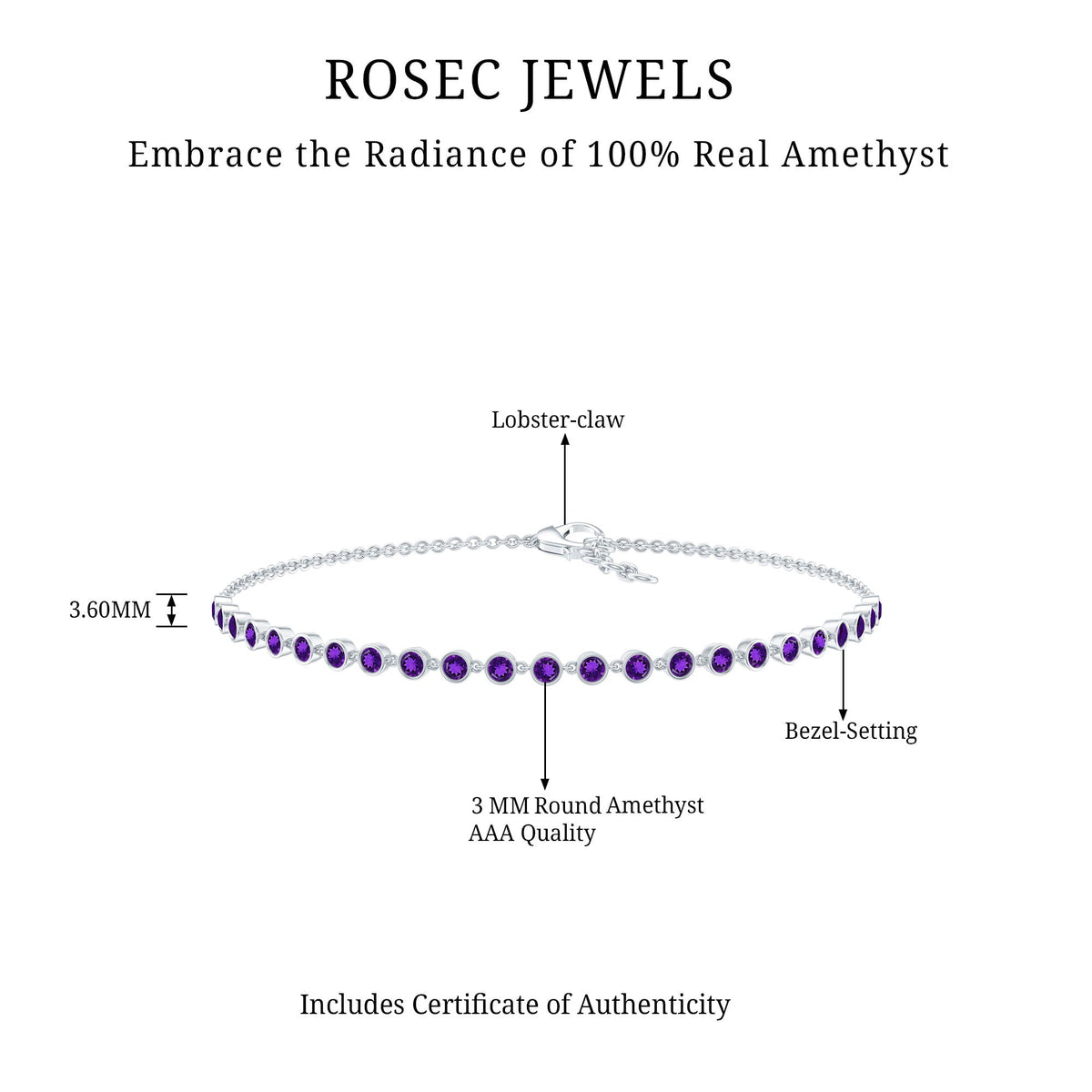 Minimalist Bezel Set Amethyst Chain Bracelet