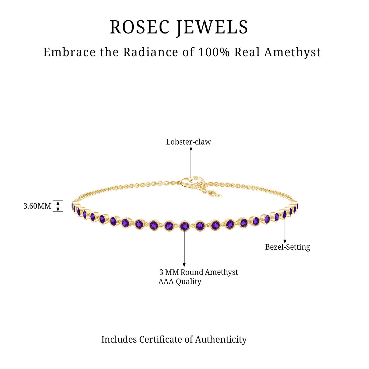 Minimalist Bezel Set Amethyst Chain Bracelet