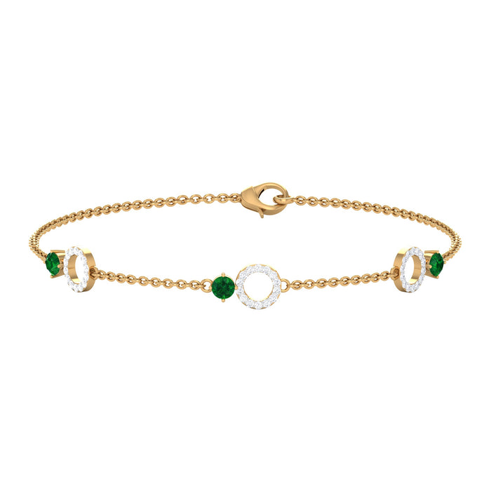 Genuine Emerald and Diamond Station Chain Bracelet