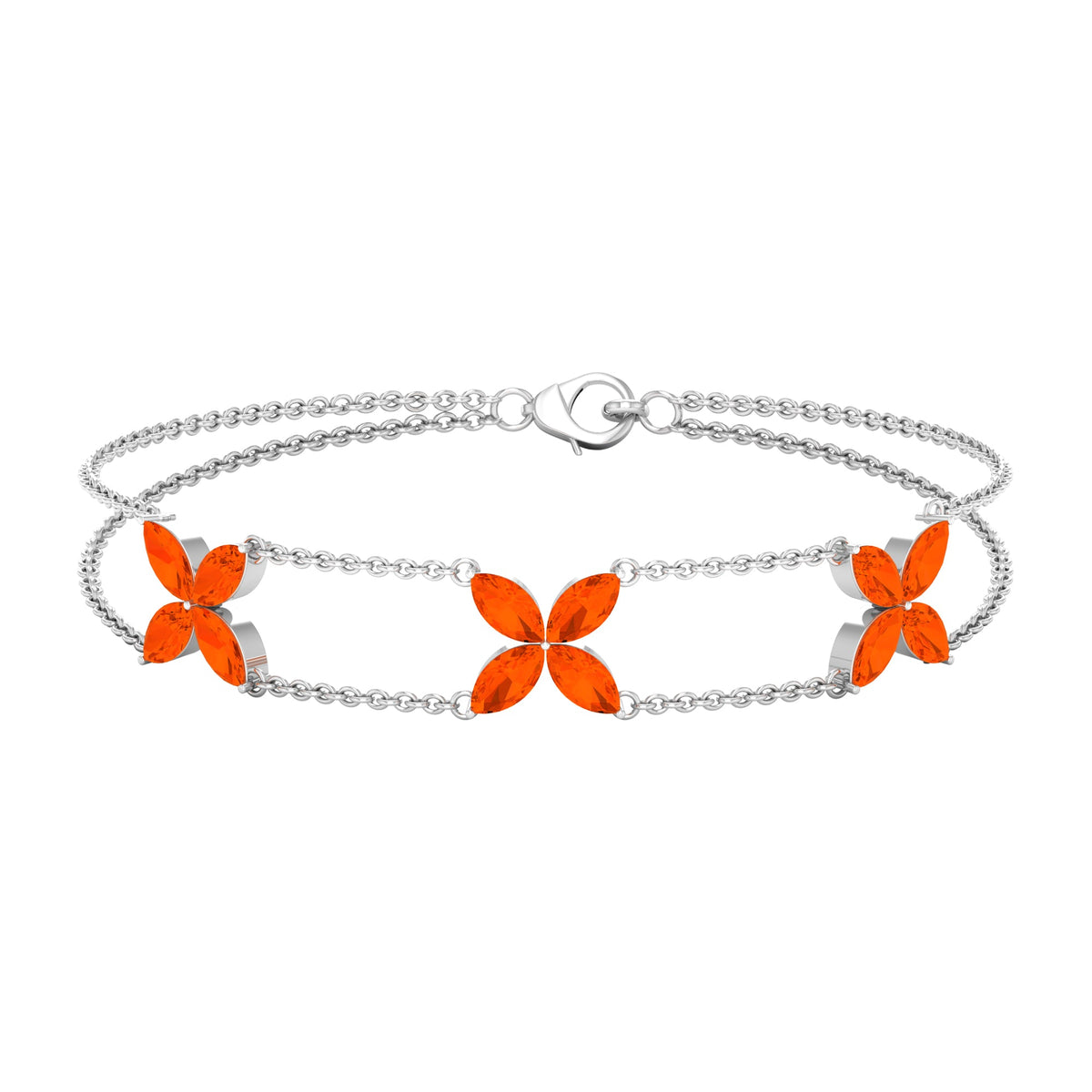 Marquise cut fire opal flower chain bracelet by Rosec Jewels featuring vibrant orange gemstones and delicate chain design.