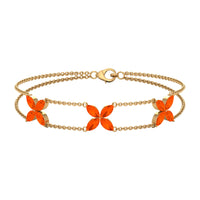 Marquise cut fire opal flower chain bracelet by Rosec Jewels featuring vibrant orange gemstones and delicate chain links.