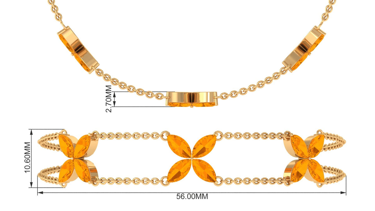 Marquise cut fire opal flower chain bracelet by Rosec Jewels with intricate floral design and vibrant fiery gemstones.