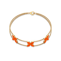 Marquise cut fire opal flower chain bracelet by Rosec Jewels featuring vibrant orange gemstones and delicate metal links.