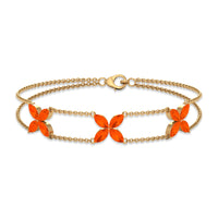 Marquise cut fire opal flower chain bracelet by Rosec Jewels featuring vibrant orange gemstones and delicate gold links.