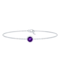1.2 Carat Genuine Amethyst Solitaire Chain Bracelet in Bezel Set