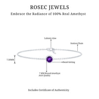 1.2 Carat Genuine Amethyst Solitaire Chain Bracelet in Bezel Set