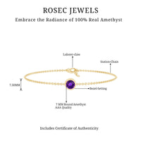1.2 Carat Genuine Amethyst Solitaire Chain Bracelet in Bezel Set
