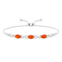 Natural 1.95 carat oval fire opal infinity bolo bracelet for women by Rosec Jewels, featuring a sparkling fire opal centerpiece and adjustable design.