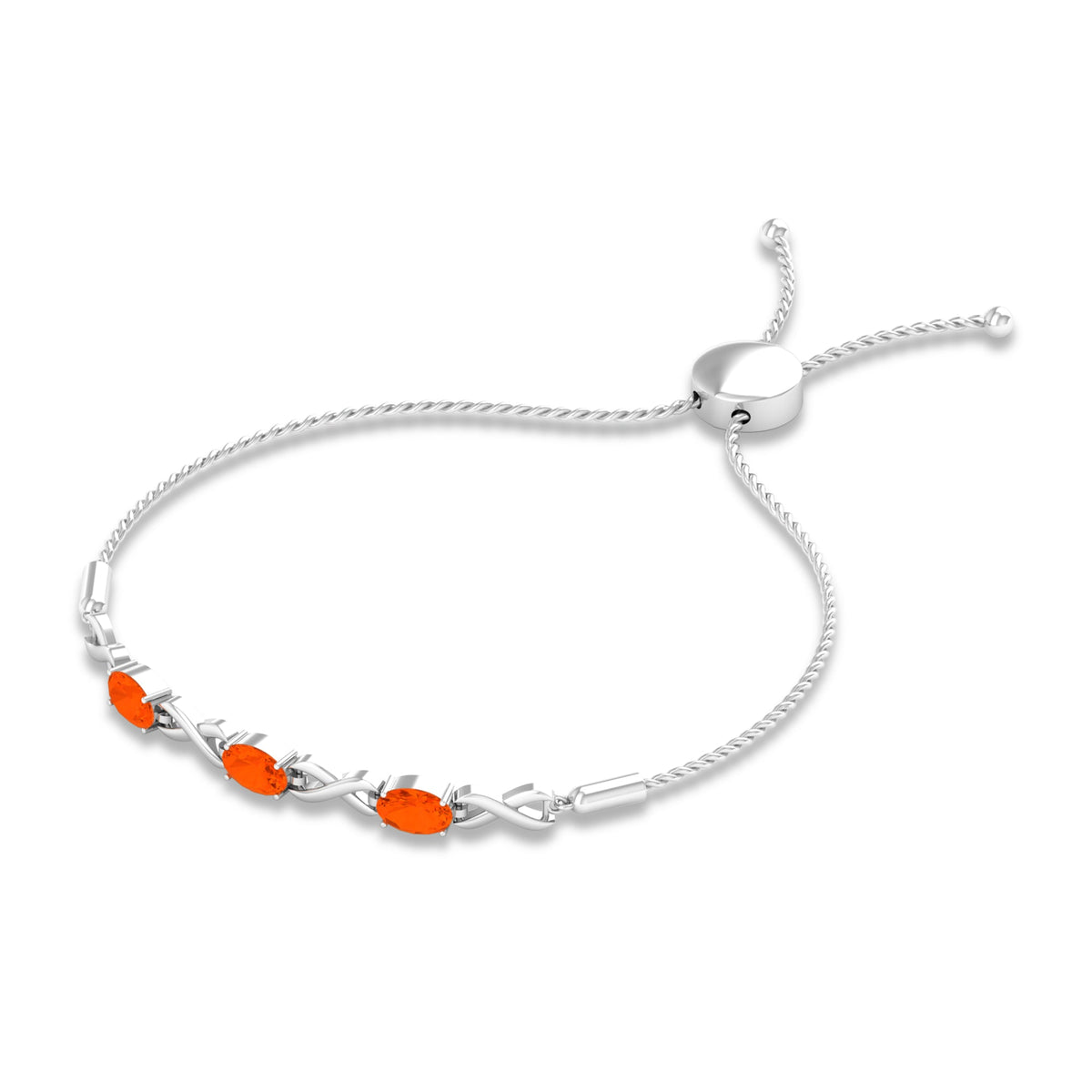Oval fire opal infinity bolo bracelet for women featuring a 1.95 carat natural fire opal stone by Rosec Jewels