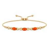 Natural 1.95 carat oval fire opal infinity bolo bracelet for women by Rosec Jewels, featuring a delicate gemstone design.