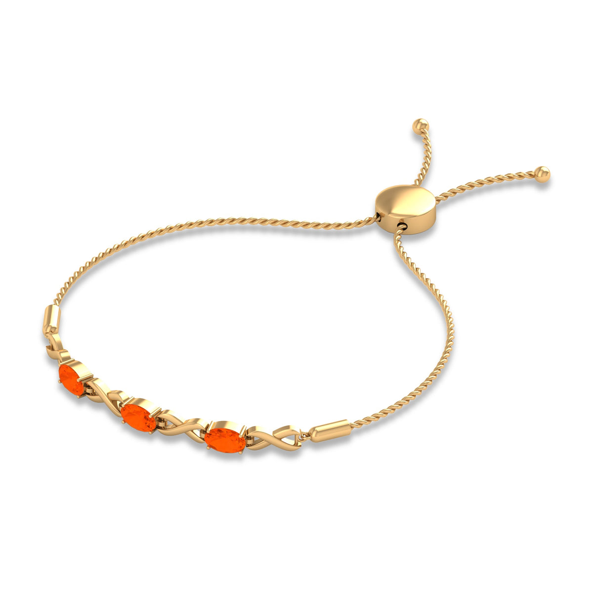 Natural 1.95 Carat oval fire opal infinity bolo bracelet for women by Rosec Jewels, featuring a elegant design and vibrant gemstone.