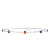 Bezel set fire opal evil eye bracelet for women by Rosec Jewels featuring a delicate chain and eye-shaped charm.