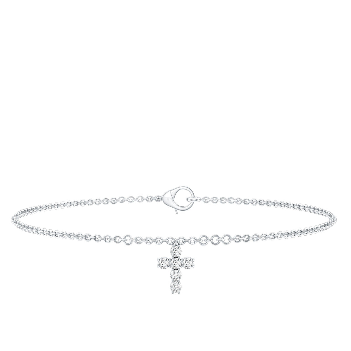 Certified diamond cross chain bracelet by Rosec Jewels featuring sparkling diamond accents on a delicate silver chain.
