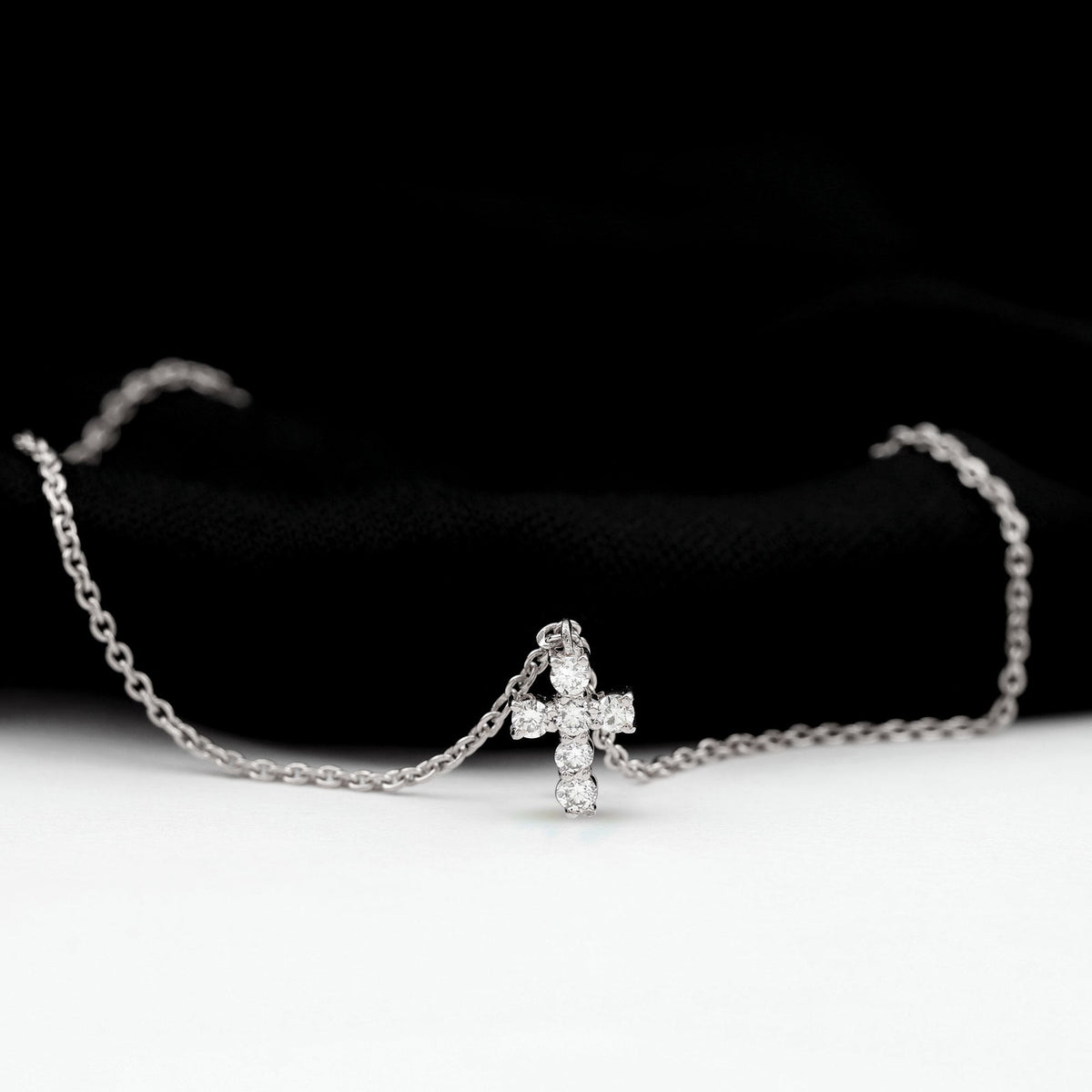 Rosec Jewels certified diamond cross chain bracelet with sparkling diamonds and delicate links, elegant jewelry accessory.