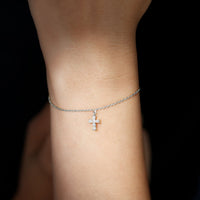 Rosec Jewels Certified Diamond Cross Chain Bracelet with sparkling diamond accents on a delicate silver chain.