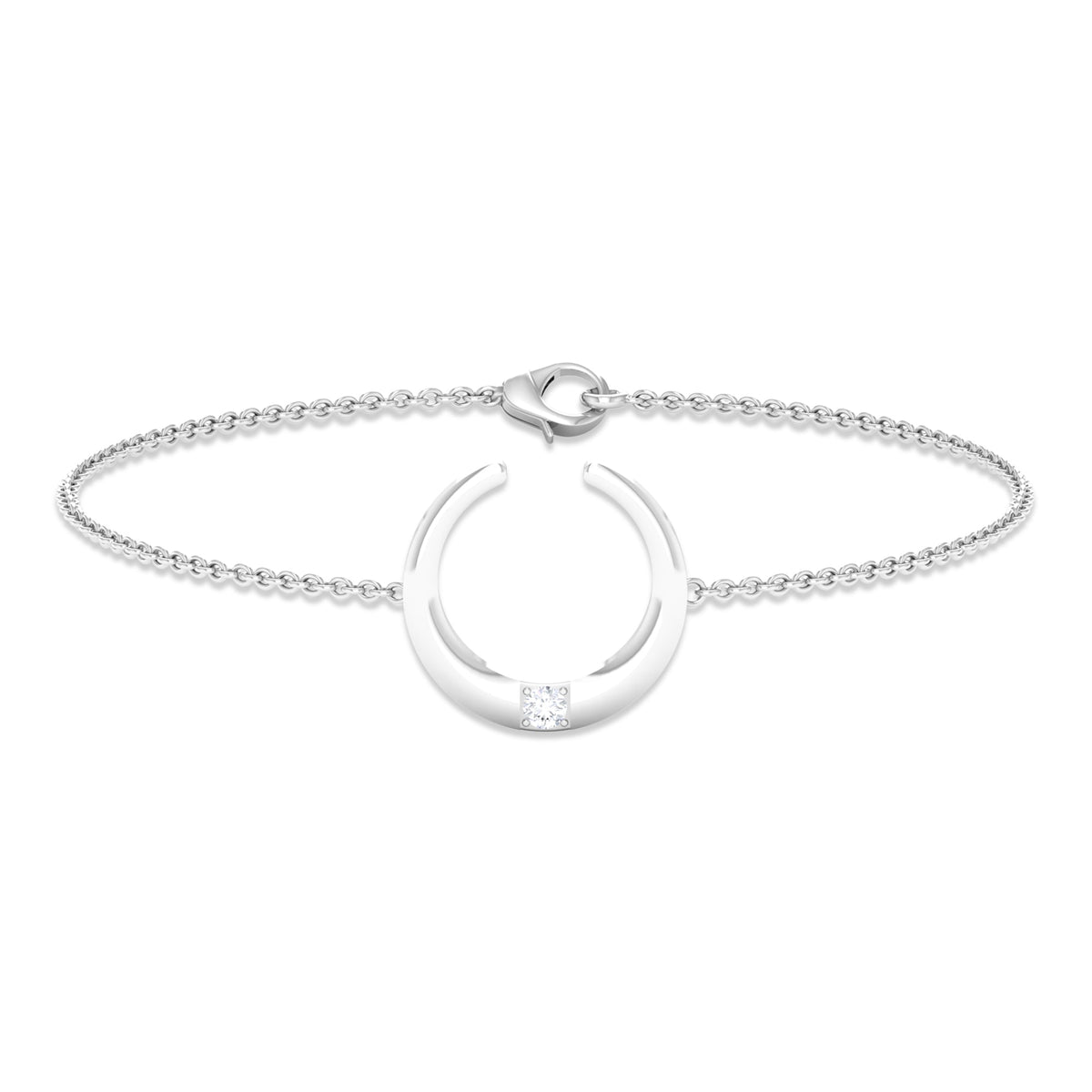 Certified Diamond Moon Chain Bracelet by Rosec Jewels featuring a delicate diamond-encrusted moon and chain design.