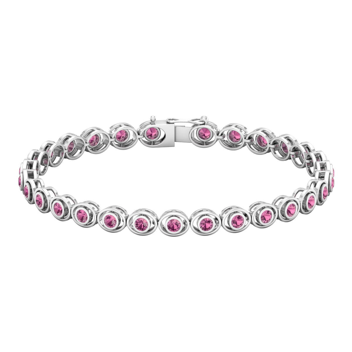 Bezel Set Natural Pink Tourmaline Tennis Bracelet for Women
