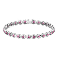 Bezel Set Natural Pink Tourmaline Tennis Bracelet for Women