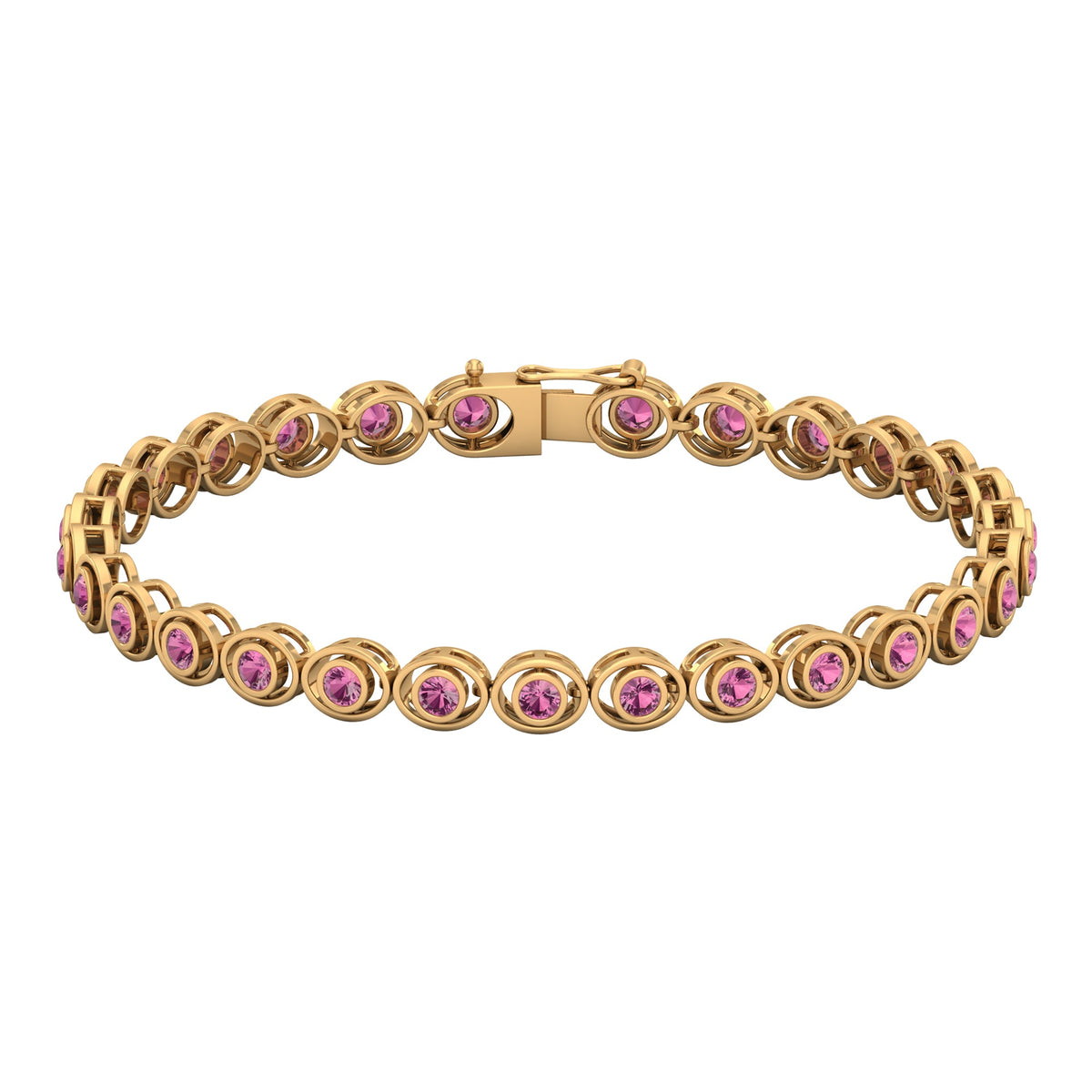 Bezel Set Natural Pink Tourmaline Tennis Bracelet for Women