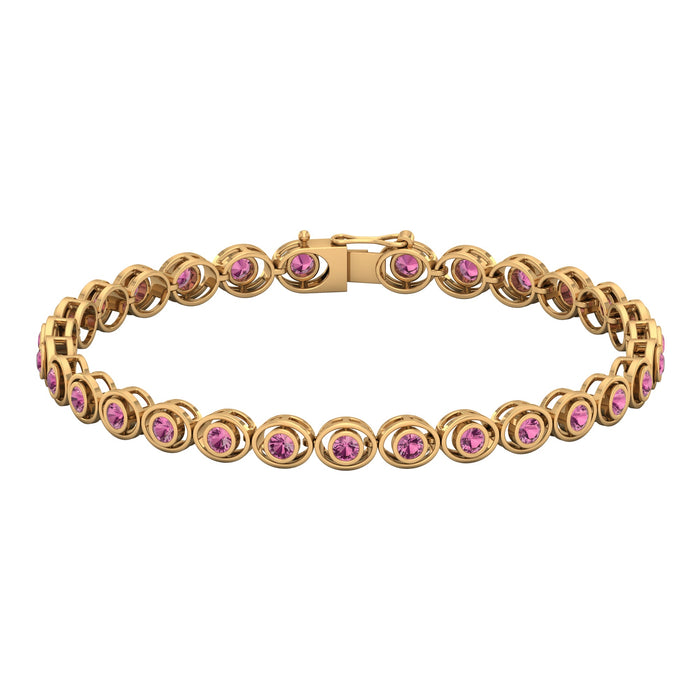 Bezel Set Natural Pink Tourmaline Tennis Bracelet for Women