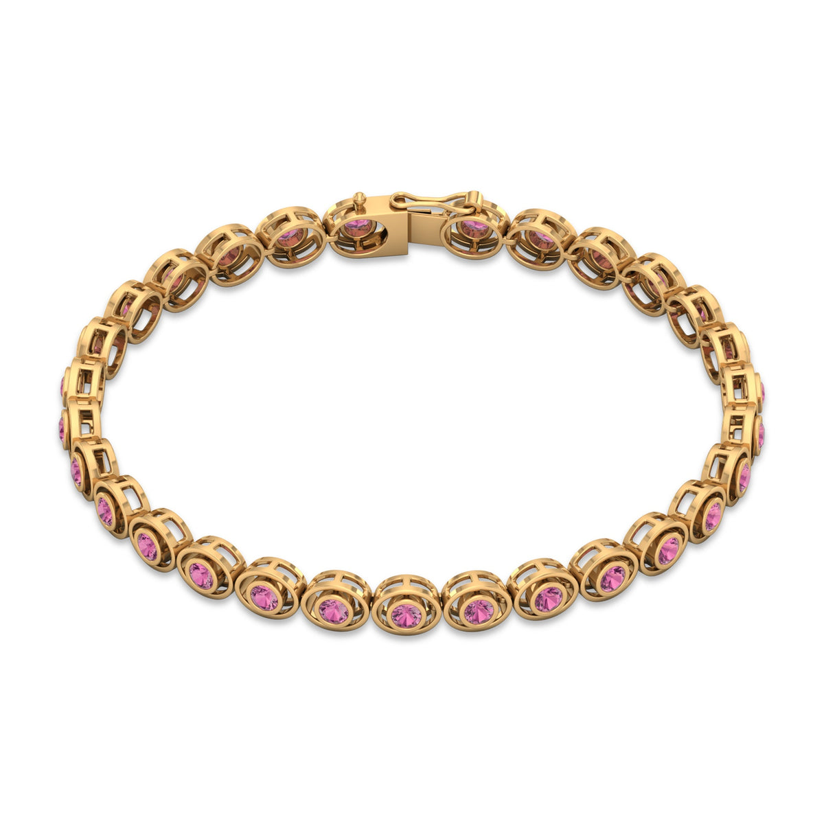 Bezel Set Natural Pink Tourmaline Tennis Bracelet for Women