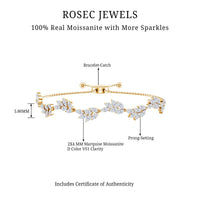 Leaf Bolo Bracelet with Marquise Cut Moissanite