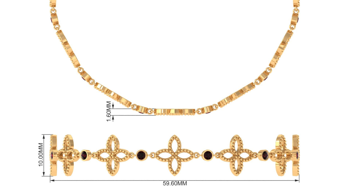 Genuine garnet flower bracelet with bolo chain by Rosec Jewels, featuring vibrant red garnet flower charms on a sleek chain.