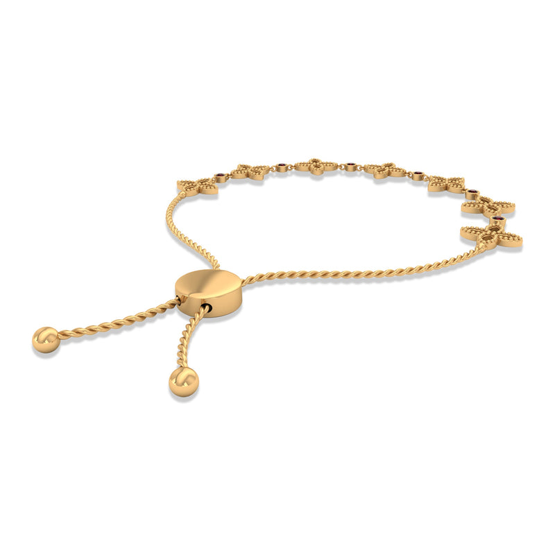 Genuine garnet flower bracelet with bolo chain by Rosec Jewels, featuring vibrant red gemstones and elegant floral design.
