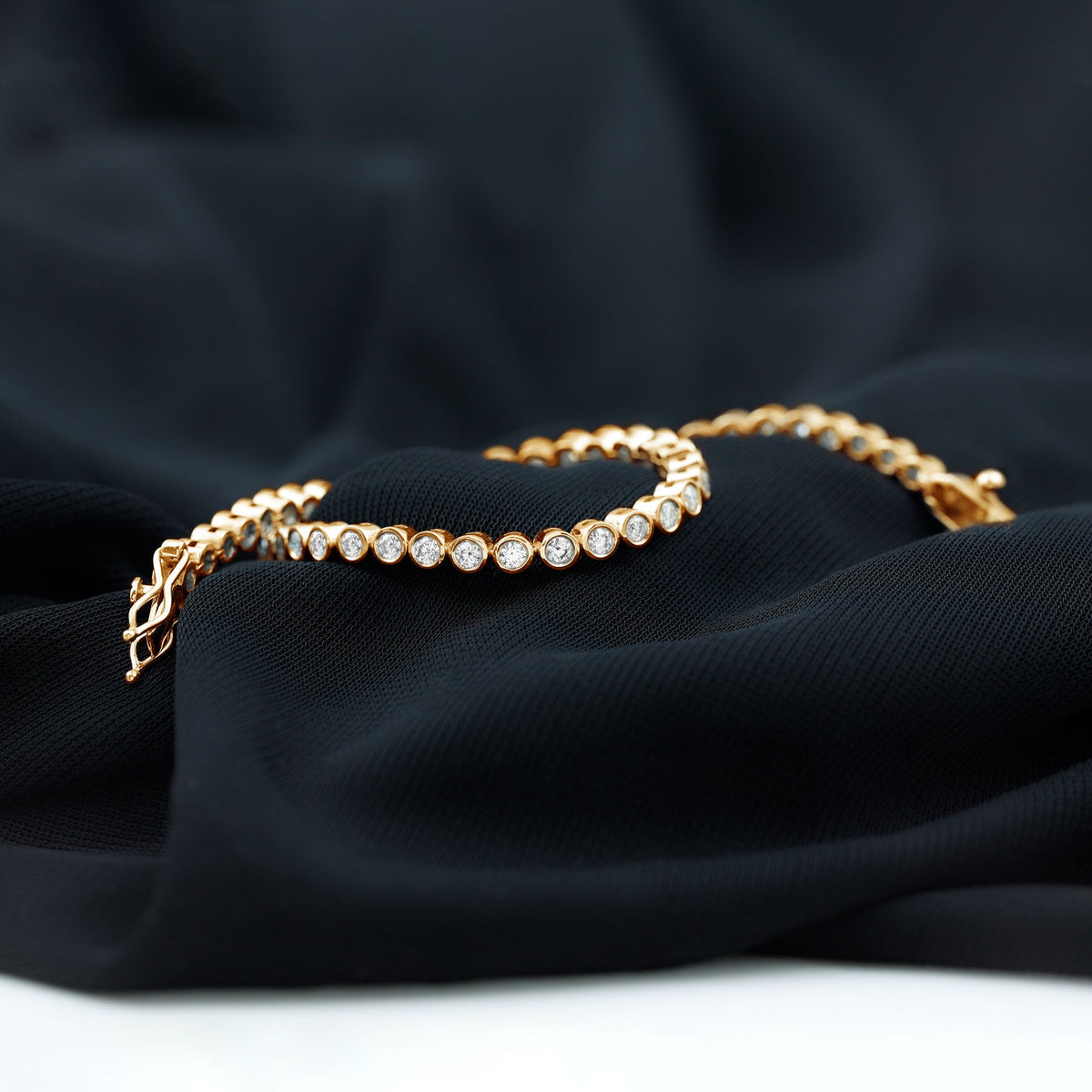 Rosec Jewels certified moissanite wedding tennis bracelet for bride, featuring sparkling gemstones and elegant design.
