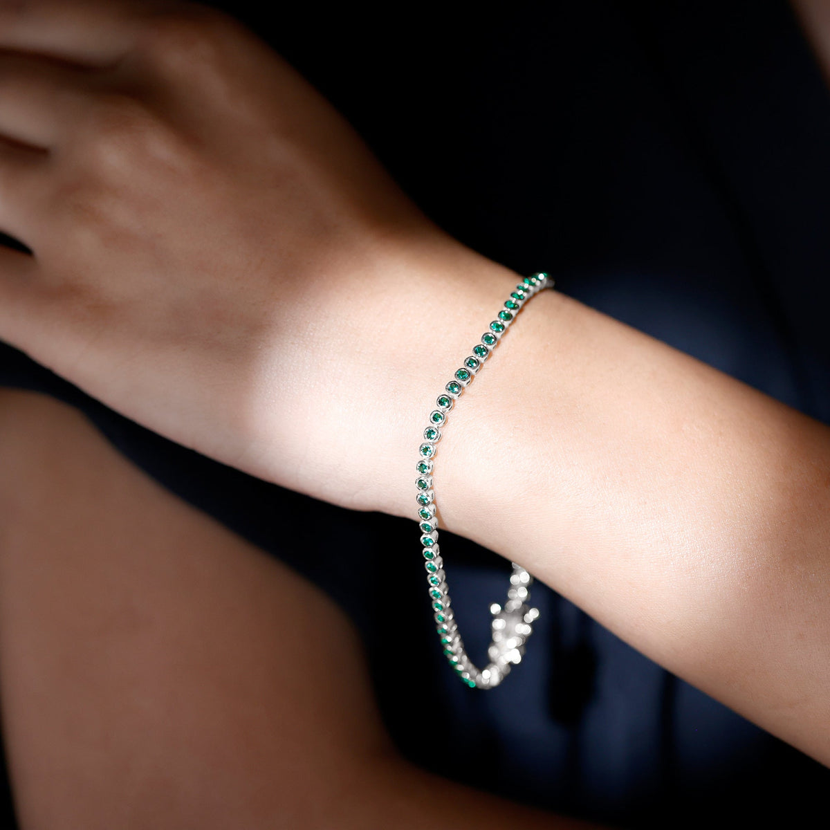 Bezel Set Lab Created Emerald Tennis Bracelet for Women