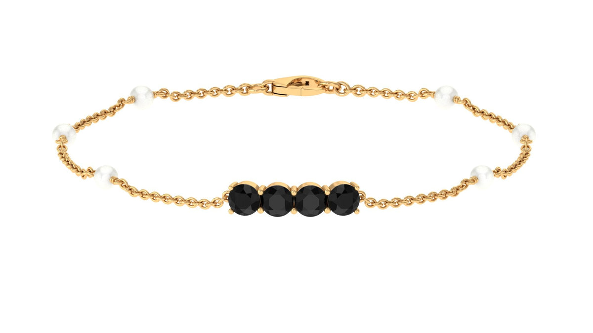 1.8 Carat Black Onyx and Freshwater Pearl Station Bracelet