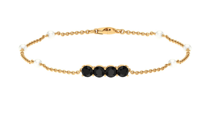 1.8 Carat Black Onyx and Freshwater Pearl Station Bracelet