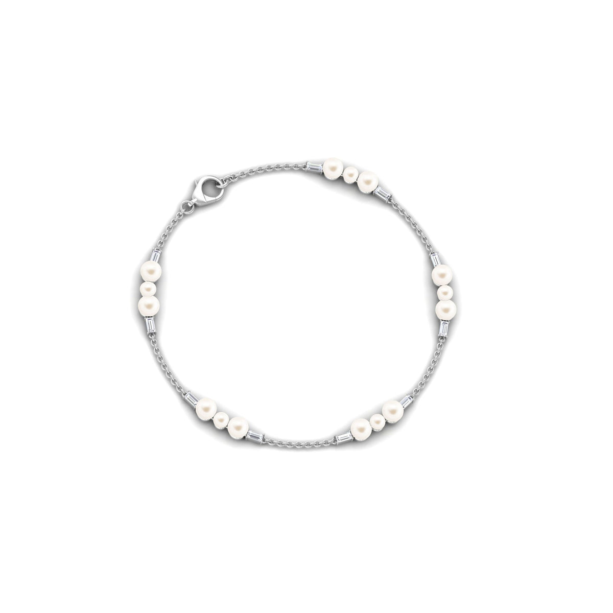 7.4 Carat Certified Freshwater Pearl Station Bracelet with Moissanite