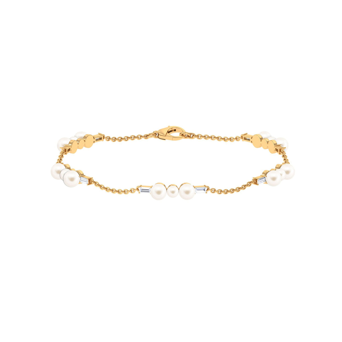 7.4 Carat Certified Freshwater Pearl Station Bracelet with Moissanite