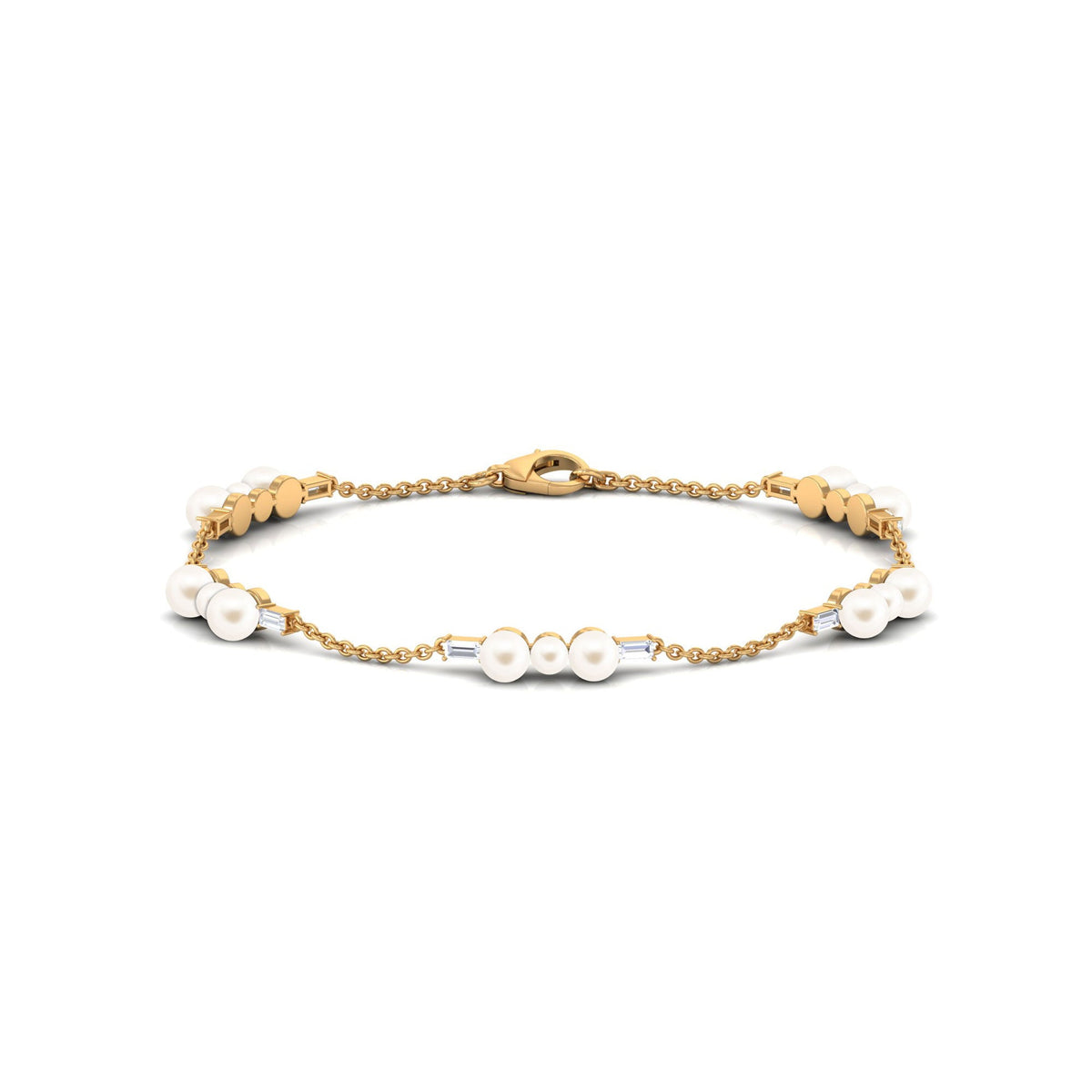 7.4 Carat Certified Freshwater Pearl Station Bracelet with Moissanite