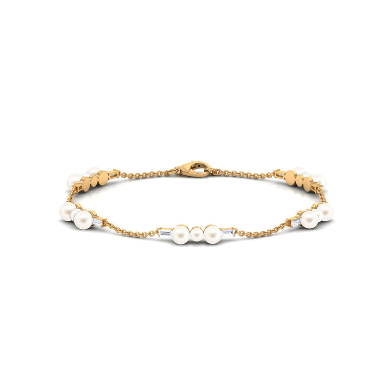 7.4 Carat Certified Freshwater Pearl Station Bracelet with Moissanite